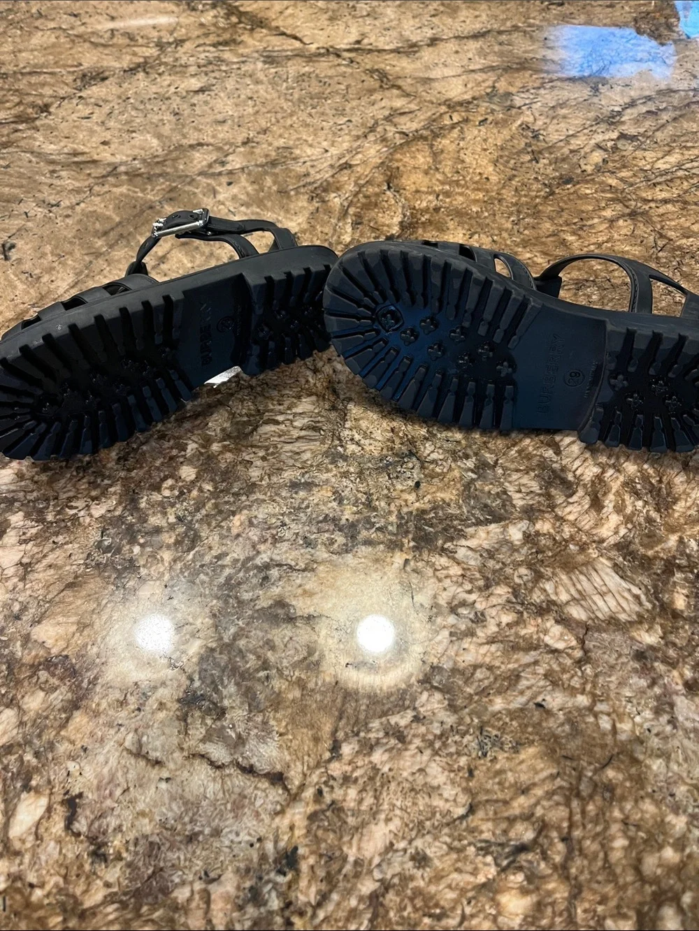 Burberry Black Kids Sandals with Red TB Emblem